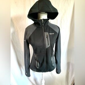 Marmot Women's Black Gray Hooded Form Fitting Jacket XS Stretch Flattering Coat